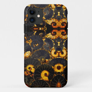 Golden Amber black Nautilus shell pattern, fossil  iPhone 11 Case