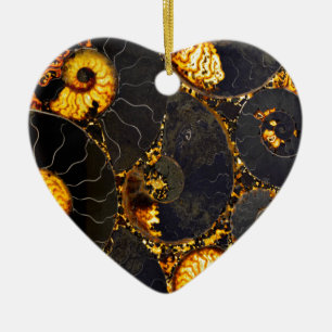 Golden Amber black Nautilus shell pattern, fossil  Ceramic Ornament