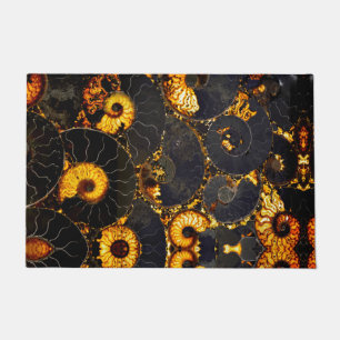 Golden Amber black Nautilus shell pattern, fossil Doormat