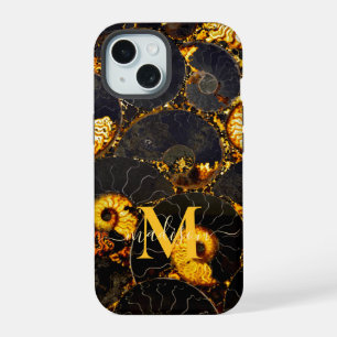 Golden Amber black Nautilus shell pattern, fossil  iPhone 15 Case