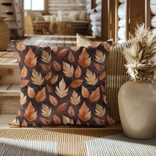 Golden Amber Brown Autumn Leaf Pattern Throw Pillow