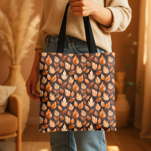 Golden Amber Brown Autumn Leaf Pattern Tote Bag