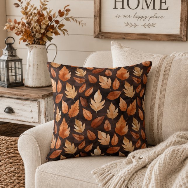 Golden Amber Brown Autumn Leaves Pattern Throw Pillow (Creator Uploaded)