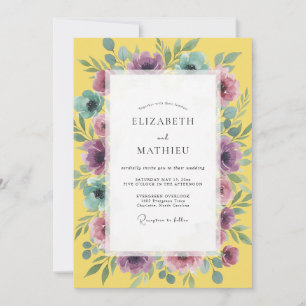 Golden Amethyst Watercolor Wedding Invitation