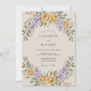 Golden Amethyst Wreath Wedding Invitation
