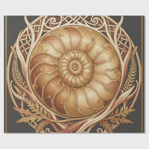 Golden Ammonite Fossil Celtic Frame Ornate Pattern Wrapping Paper