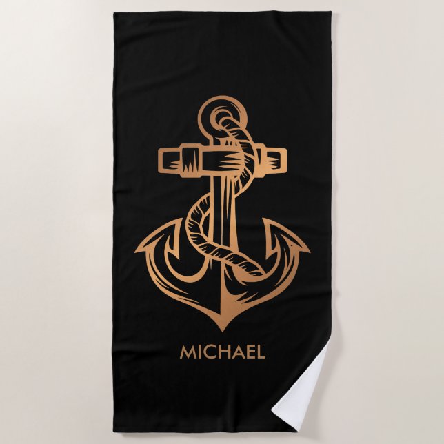 Golden Anchor Beach Towel (Front)