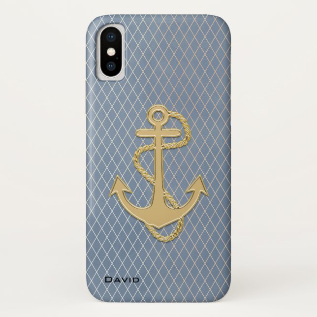 Golden Anchor on Blue Custom Case-Mate iPhone Case (Back)