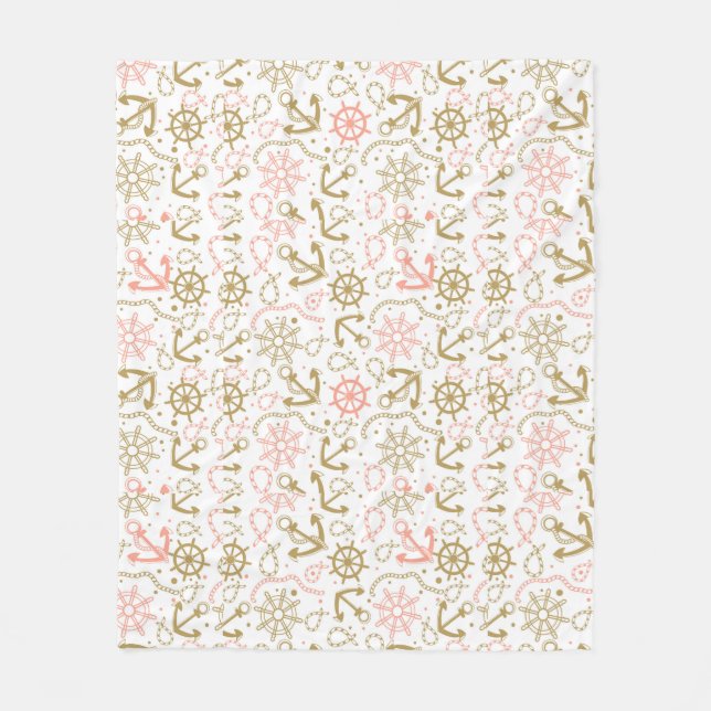 Golden Anchor Pattern Fleece Blanket (Front)