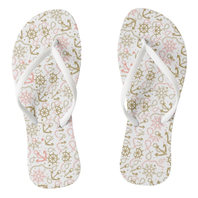 Golden Anchor Pattern Flip Flops (Footbed)