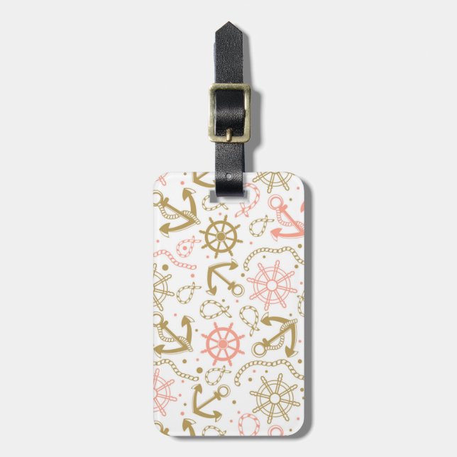 Golden Anchor Pattern Luggage Tag (Front Vertical)