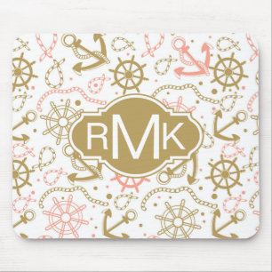 Golden Anchor Pattern   Monogram Mouse Pad