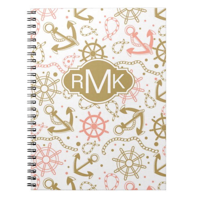 Golden Anchor Pattern | Monogram Notebook (Front)