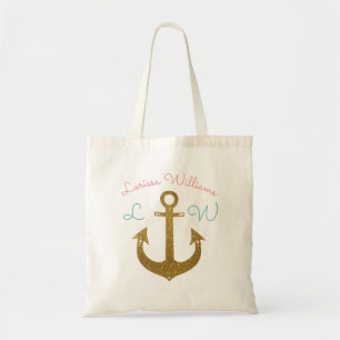 golden anchor personalized tote bag