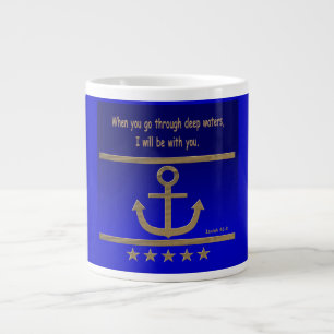 Golden Anchor, symbols of the love ,Isaiah 43:2 Large Coffee Mug