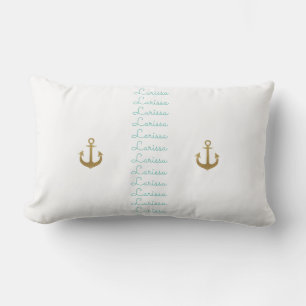 golden anchors - nautical chic & personalized outdoor pillow