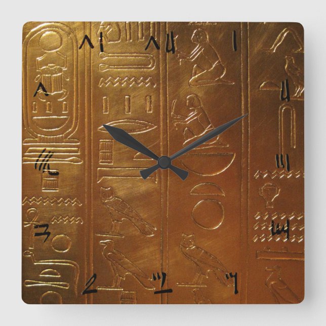 GOLDEN ANCIENT EGYPTIAN HIEROGLYPHS SQUARE WALL CLOCK (Front)