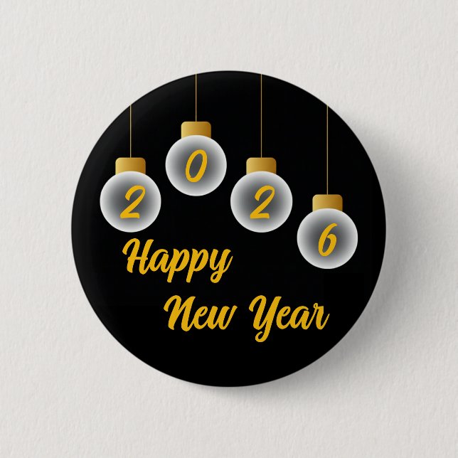 Golden and Black 2026 New Year Pin Button (Front)