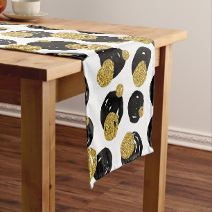 Golden and Black Dots Pattern Short Table Runner