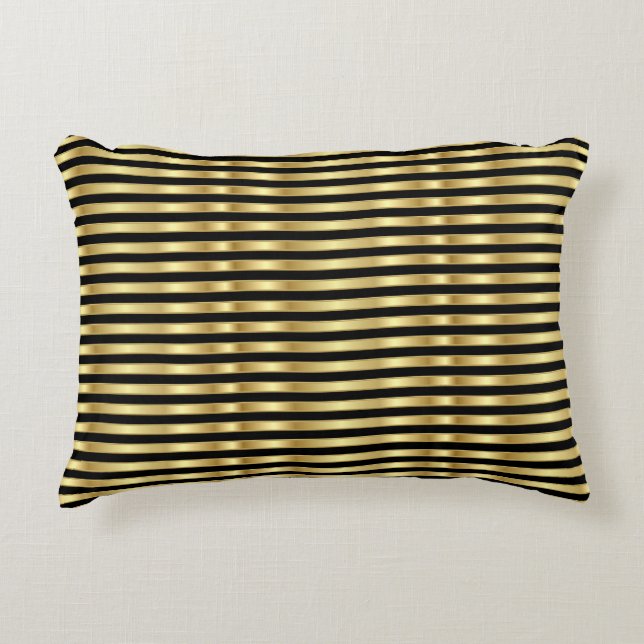 Golden and Black Elegant Stripes Accent Pillow (Front)