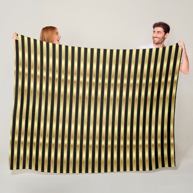 Golden and Black Elegant Stripes Fleece Blanket (In Situ)