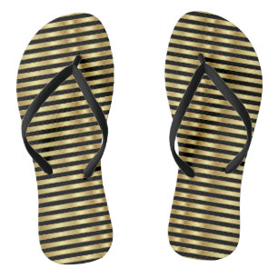 Golden and Black Elegant Stripes Flip Flops