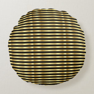 Golden and Black Elegant Stripes Round Pillow