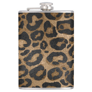 Golden and Black glitter Leopard/ Jaguar print Hip Flask