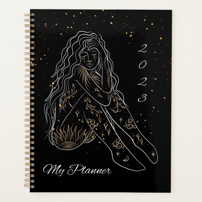 Golden and Black Mystic Woman Planner (Front)