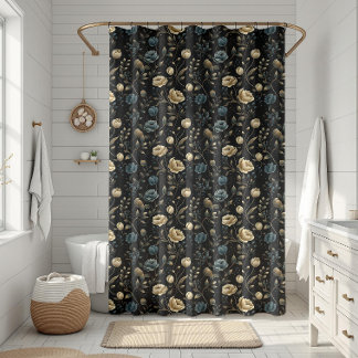 Golden And Blue Ornate Floral Bloom Pattern