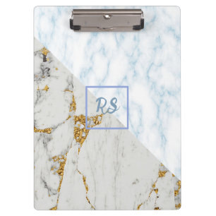 Golden and Blue White Marble Clipboard