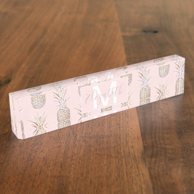 Golden and blush pineapples pattern nameplate (Side)