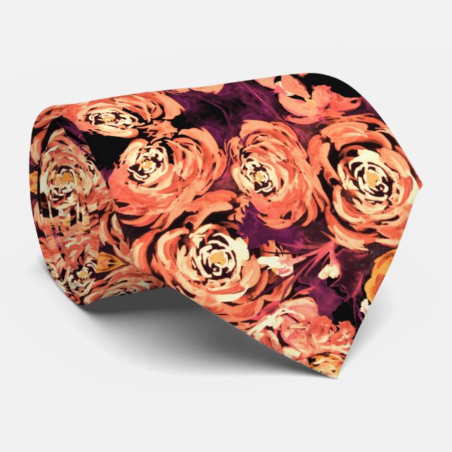 Golden and Bronze Roses Pattern Tie (Rolled)