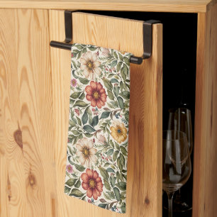 Golden and Burnt Orange Floral Botanical Kitchen Towel