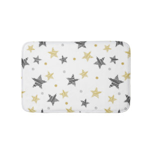 Golden And Grey Stars Bath Mat
