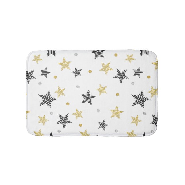 Golden And Grey Stars Bath Mat (Front)