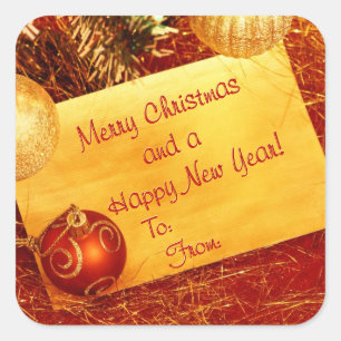Golden and Red Christmas Gift Tag Sticker