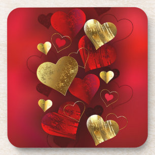 Golden and red valentines coaster
