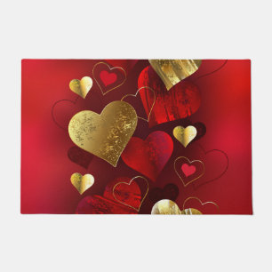 Golden and red valentines doormat