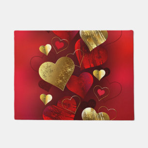 Golden and red valentines doormat