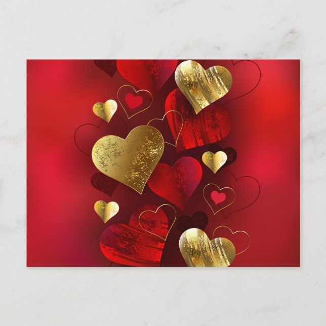 Golden and red valentines holiday postcard (Front)
