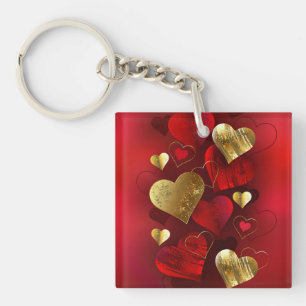 Golden and red valentines keychain