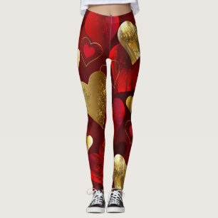 Golden and red valentines leggings