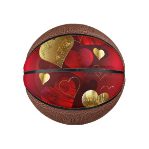 Golden and red valentines mini basketball