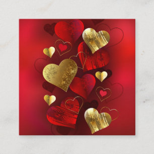 Golden and red valentines square business card
