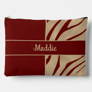 Golden and red wine Zebra Stripes Pattern Accessory Pouch