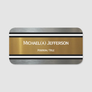 Golden and Silver Elegant Metallic Professional Name Tag