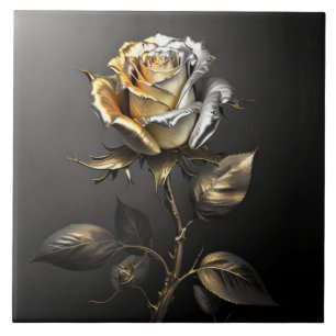 Golden and silver rose ceramic tile