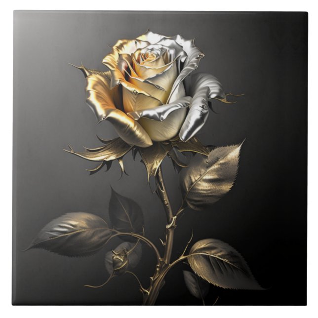 Golden and silver rose ceramic tile (Front)