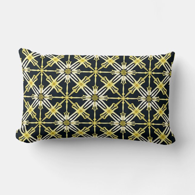 Golden and White Geometric Patterned Design Lumbar Pillow (Front)